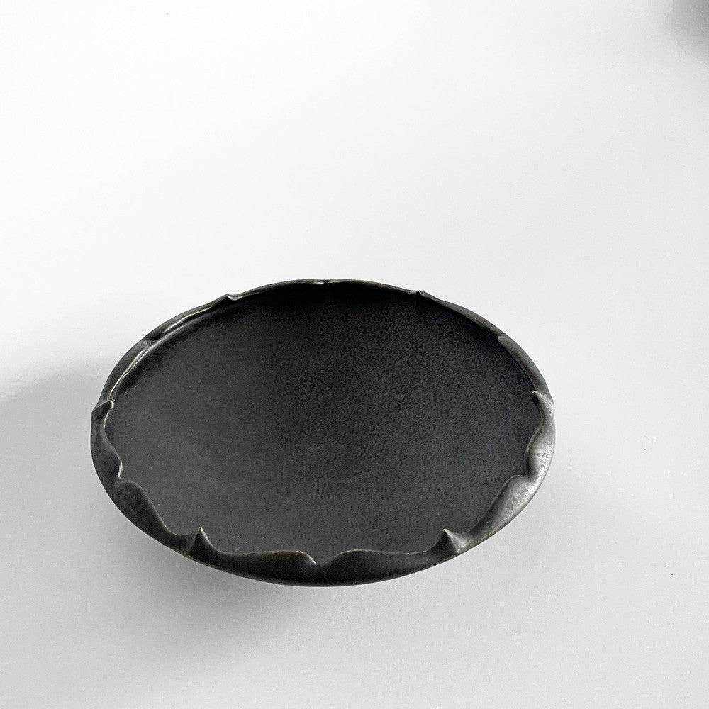 木下和美 輪花鉢 -蕾 - 深皿 中鉢 Mサイズ 黒釉 磁器 17cm 現代作家 ■