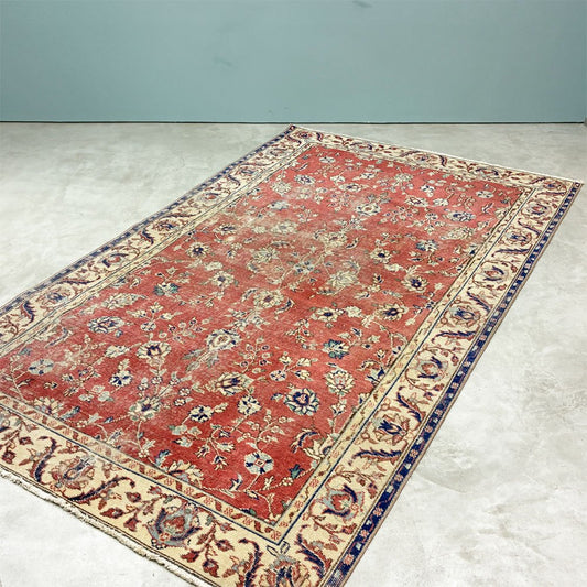 ビンテージ vintage トルコ製 手織り キリムラグ ランナー カーペット 絨毯 260x164cm レッド系 ボヘミアン柄 ◎