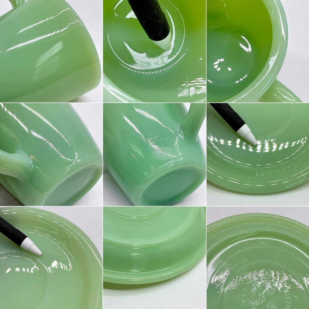 ファイヤーキング Fire King レストランウェアシリーズ ジェダイ Jade-ite ストレート カップ＆ソーサー Straight Cup&Saucer ミルクガラス USビンテージ アンカーホッキング B ●