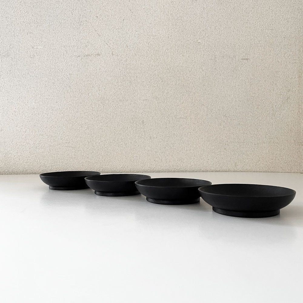 赤木明登 Akito Akagi 茶托 小 黒 4枚セット Φ9.5cm 箱付 漆器 輪島塗 現代作家 ◎