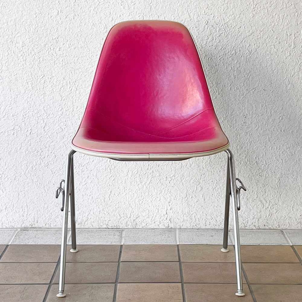 ハーマンミラー Herman Miller サイドシェルチェア サード 3rd ビンテージ PVCレザー FRP製 スタッキングベース イームズ C ◇