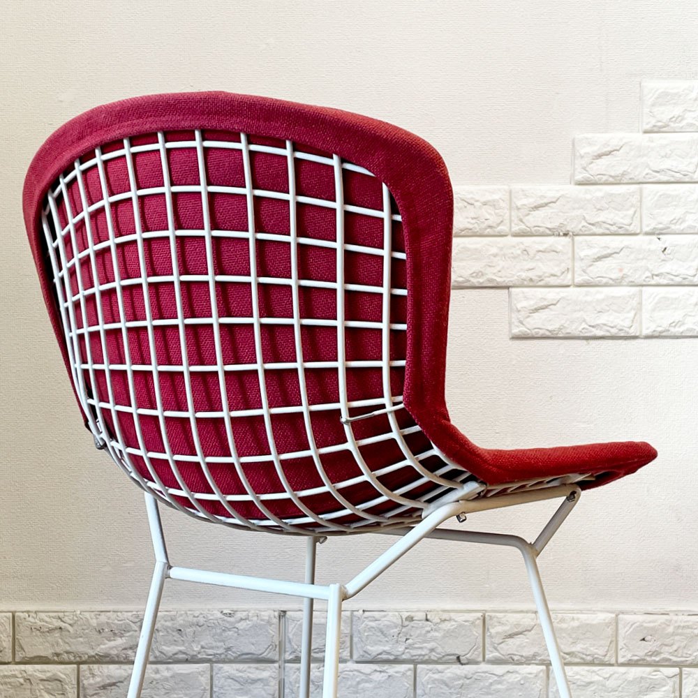 ノル Knoll 420 サイドチェア ワイヤーチェア ダイニングチェア ホワイト × レッド ファブリック フルカバー仕様 ハリー・ベルトイア ミッドセンチュリー ビンテージ ◎