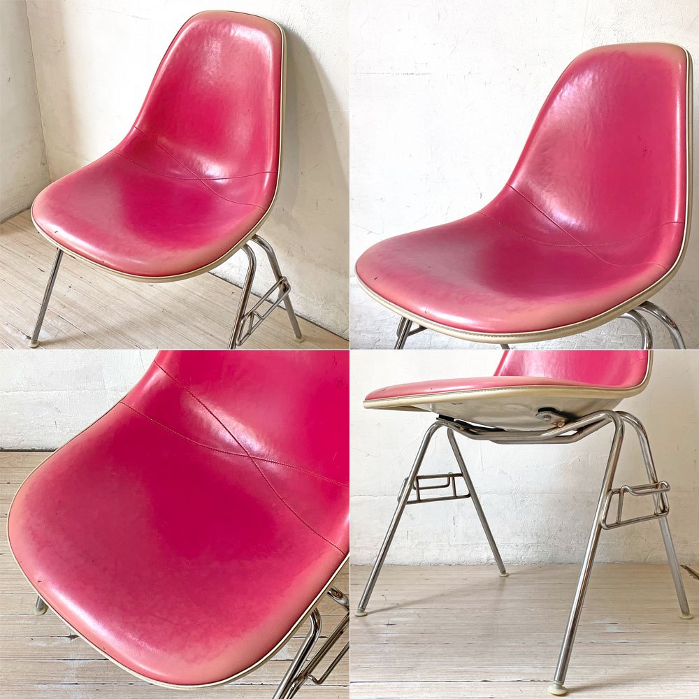 ハーマンミラー Herman Miller サイドシェルチェア サード 3rdビンテージ PVCレザー FRP製 スタッキングベース イームズ A ★
