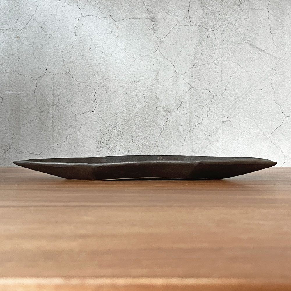 安福由美子 錆八角皿 大 W35cm 現代作家 ♪