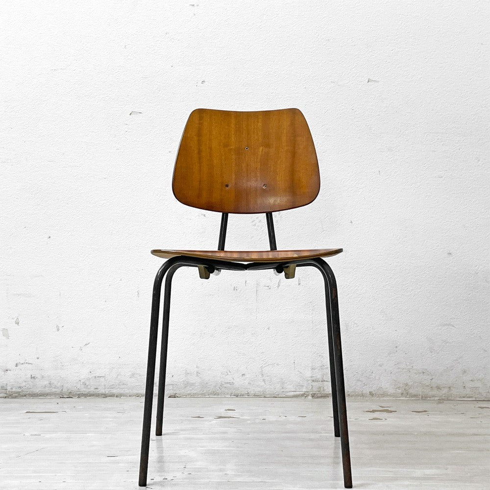 デンマークビンテージ Danish Vintage スクールチェア ダイニングチェア チーク材 プライウッド スチールレッグ 北欧家具 ●
