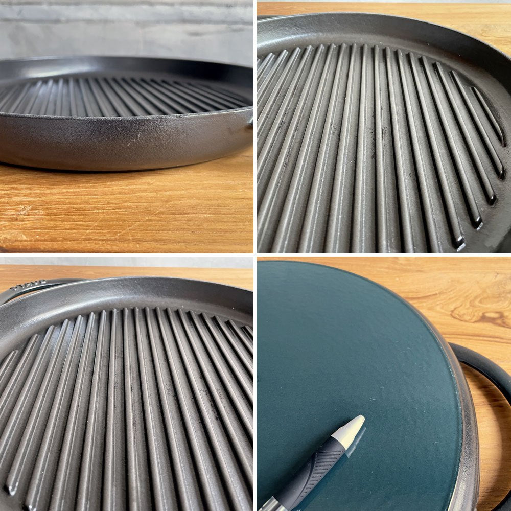 ストウブ STAUB ピュアグリル グリルパン 30cm ラウンド ガラス蓋セット 両手 鋳鉄 ブラック フランス 定価￥36,850-♪