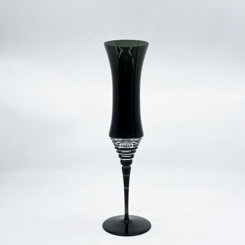 保谷クリスタル HOYA CRYSTAL ブラックベルベット BLACK VELVET シャンパングラス フレアフルート型 カラーガラス 美品 ●