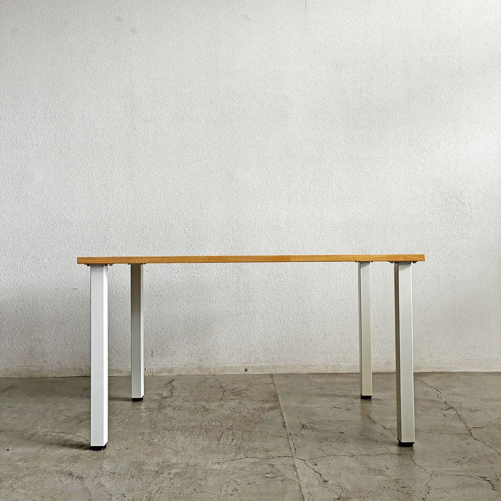 かなでもの KANADEMONO ザ・テーブル THE TABLE White Steel デスク W125×D75cm ラバーウッド ナチュラル スクエアバー脚 参考定価￥49,900- 〓