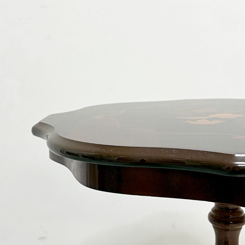 ヨーロピアンクラシカルデザイン 象嵌 ラウンド サイドテーブル ティーテーブル 花台 アンティーク調 イタリア ●