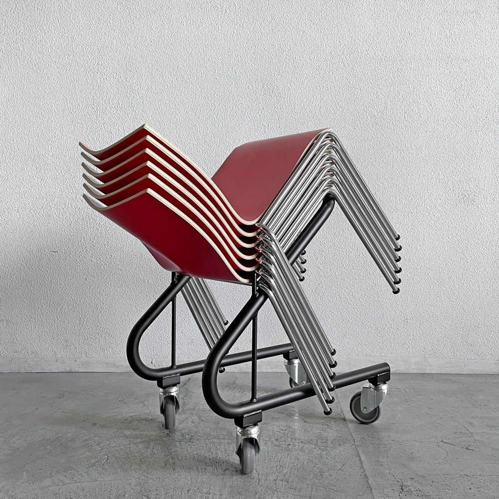 エンゲルブレヒト Engelbrechts チャリック CHAIRIK 101 スタッキングチェア 4本脚 バーチ材 レッド 6脚セット 専用トローリー付 エリック・マグヌッセン 未使用保管品 〓