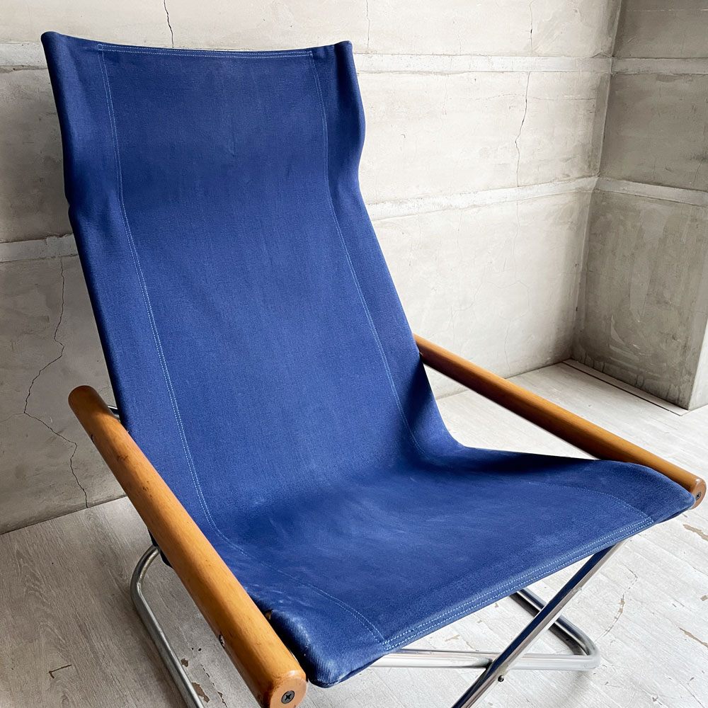 ニーチェア エックス Ny chair X フォールディングチェア オットマン付 ブルー 折り畳みチェア 新居猛 ニーファニチア ♪