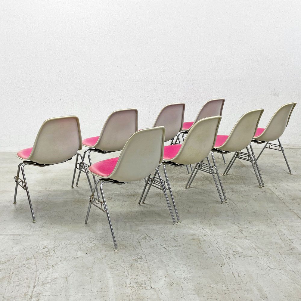 ハーマンミラー Herman Miller ビンテージ サイドシェルチェア 台車付6脚セット サード 3rd FRP PVCレザー スタッキングベース イームズ 〓