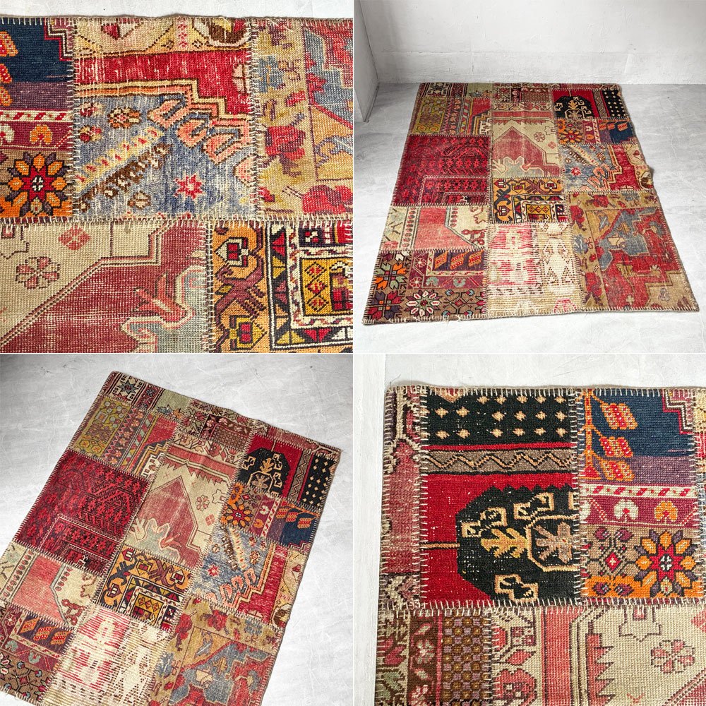 アスプルンド ASPLUND パッチワークラグ トルコ ラグマット トライバル キリム 絨毯 160×120cm ビンテージ  ★