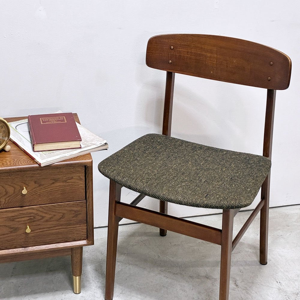 北欧ビンテージ Scandinavian Vintage ダイニングチェア チーク材 ファブリック ブラック系 デンマーク 北欧家具 ●