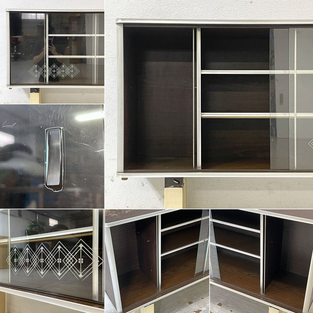 モンファニチャー MON FURNITURE ジャパンビンテージ Japan Vintage ガラス扉 キャビネット 食器棚 飾り棚 W118cm リメイク家具 昭和レトロ ●