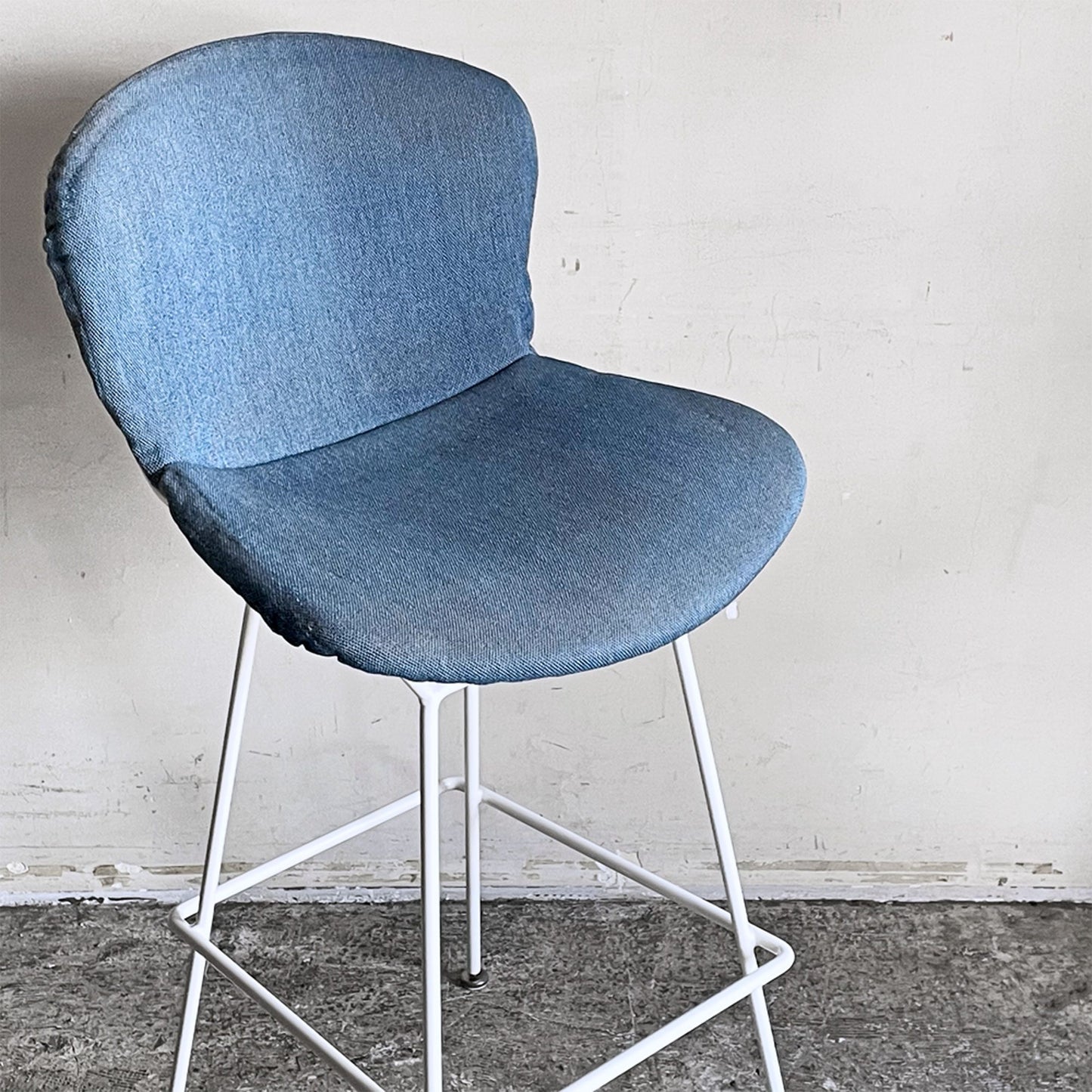 ノル Knoll Counter Height Stool カウンター ハイスツール ワイヤーチェア ホワイト ハリー・ベルトイア ミッドセンチュリー シートパッド付き ビンテージ ■