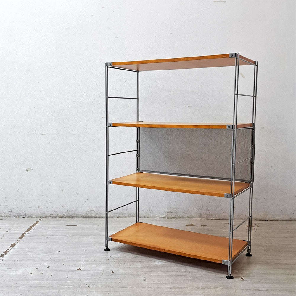 無印良品 MUJI ステンレスユニットシェルフ ワイド メープル材 棚板4枚 バックパネル付 W84.5 x H120cm シンプルナチュラル A ●