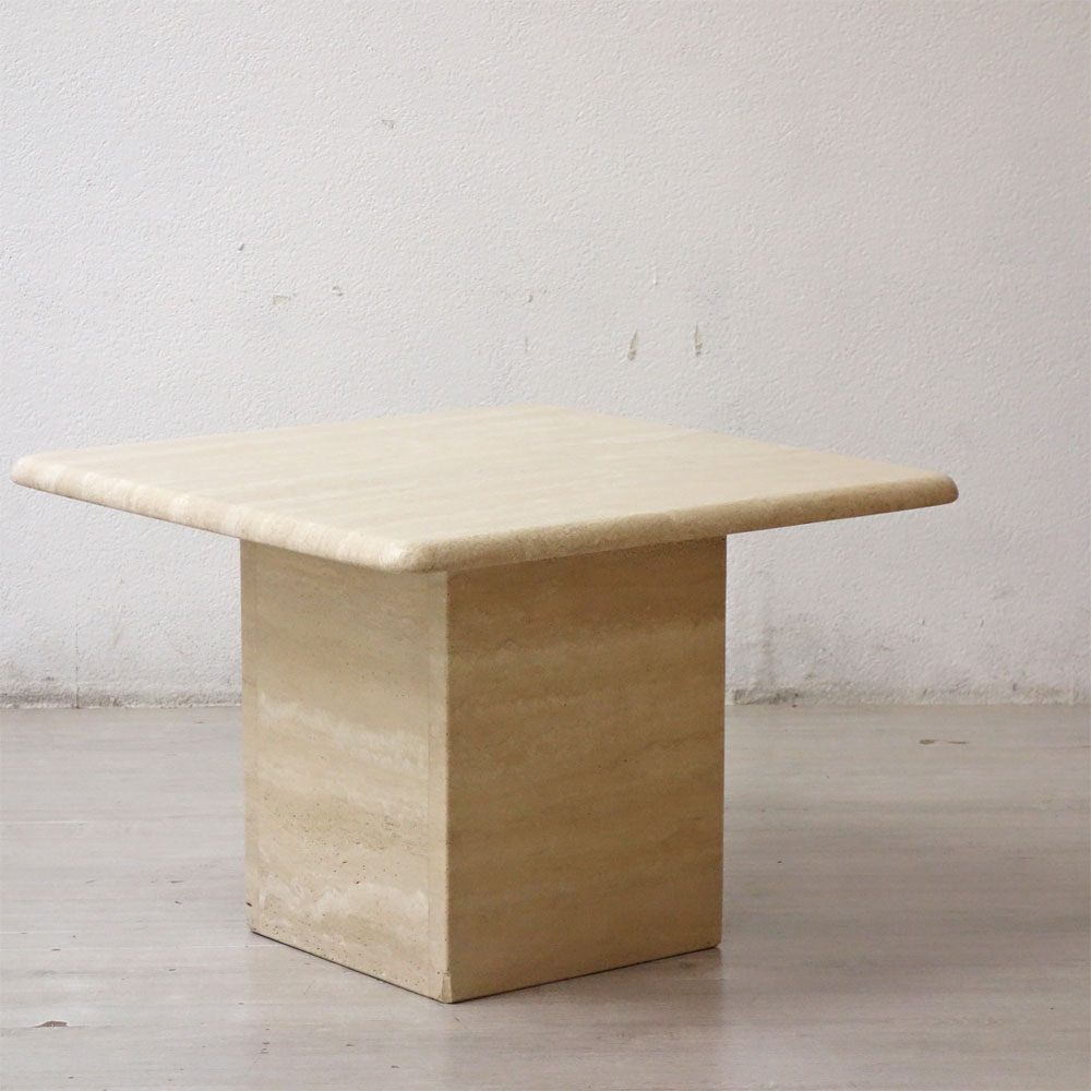 ビンテージ トラバーチン Travertine 大理石 マーブルストーン サイドテーブル Side table Mサイズ イタリア製 ●