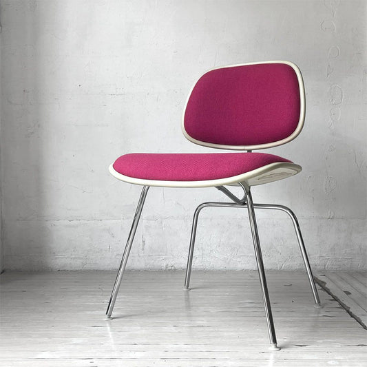 ハーマンミラー Herman Miller ツーピースプラスチックチェア Two Piece Plastic Chair DCM ホワイト マゼンタ ファブリック張替済 ビンテージ イームズ 希少 ★