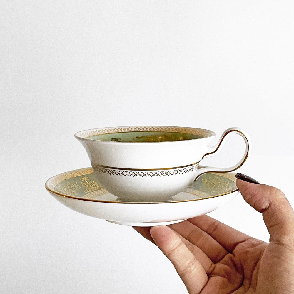ウェッジウッド WEDGWOOD コロンビア Columbia セージグリーン ティーカップ&ソーサー C&S ボーンチャイナ 陶磁器 黒壺 イギリス ■