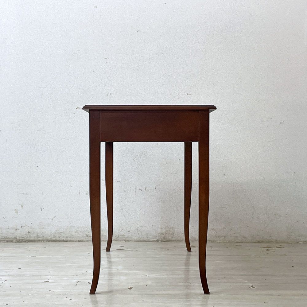 クラシカルデザイン Classical Design コンソールテーブル 木製デスク 天板レザー張り 箔押し 抽斗1杯 真鍮ハンドル ●