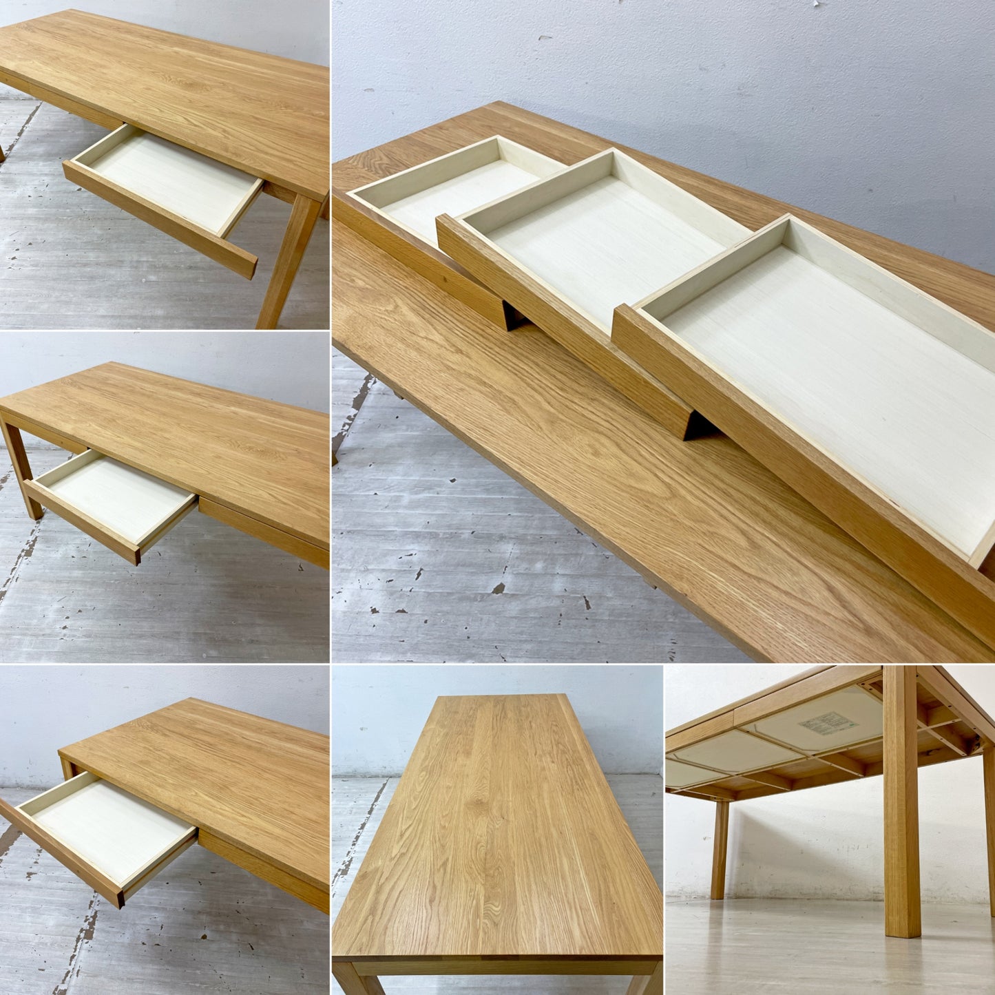 無印良品 MUJI 木製テーブル ダイニングテーブル オーク無垢集成材 引き出し3杯付 Ｗ180cm 参考定価99,900円 ●