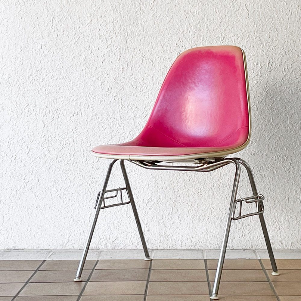 ハーマンミラー Herman Miller サイドシェルチェア サード 3rd ビンテージ PVCレザー FRP製 スタッキングベース イームズ C ◇