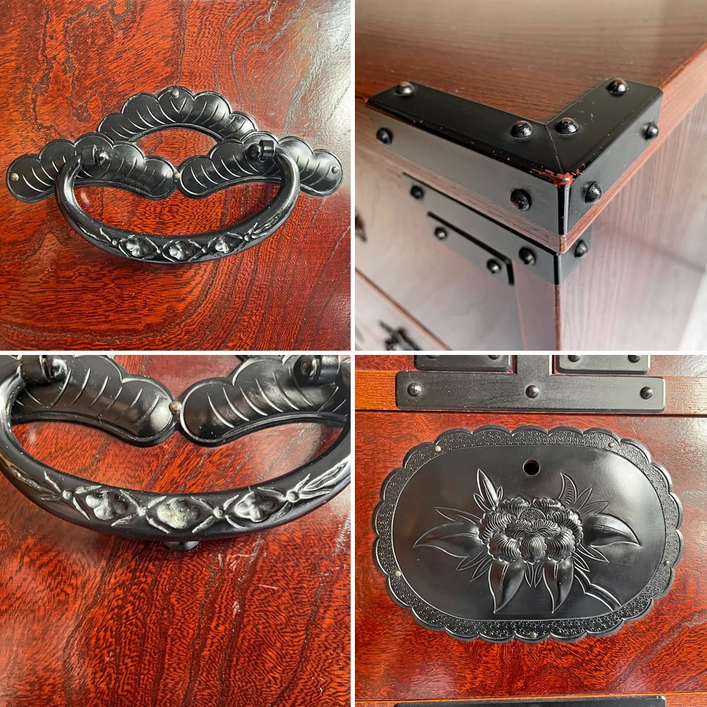 民芸箪笥 欅材 4段 抽斗5杯 整理ダンス チェスト 和箪笥 和家具 民藝 ♪