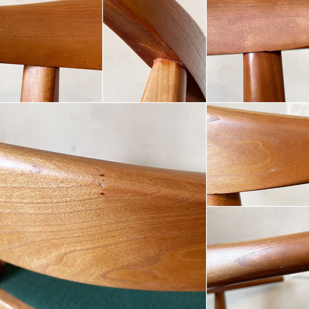 ウッドユウライクカンパニー WOOD YOU LIKE COMPANY アイチェア AI CHAIR ハーフアームチェア チェリー無垢材 クッションタイプ グリーンファブリック 座面張替済 ◎