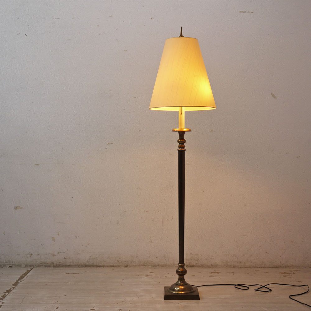 山菊工芸 フロアランプ フロアスタンド 真鍮ポール × ファブリックシェード 2灯 ビンテージスタイル ●