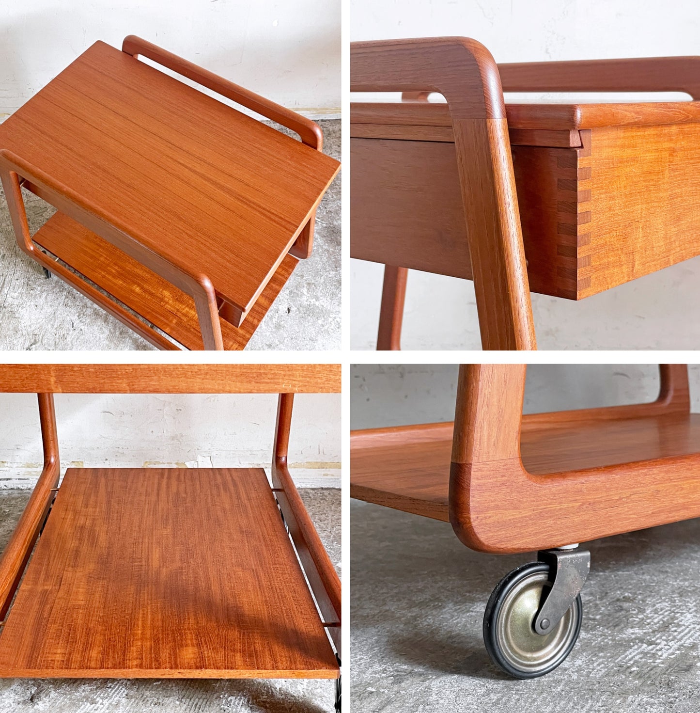 シカモブラー Sika Mobler ビンテージ vintage ソーイングワゴン トロリー キャスター付き チーク材 デンマーク 北欧家具 ■