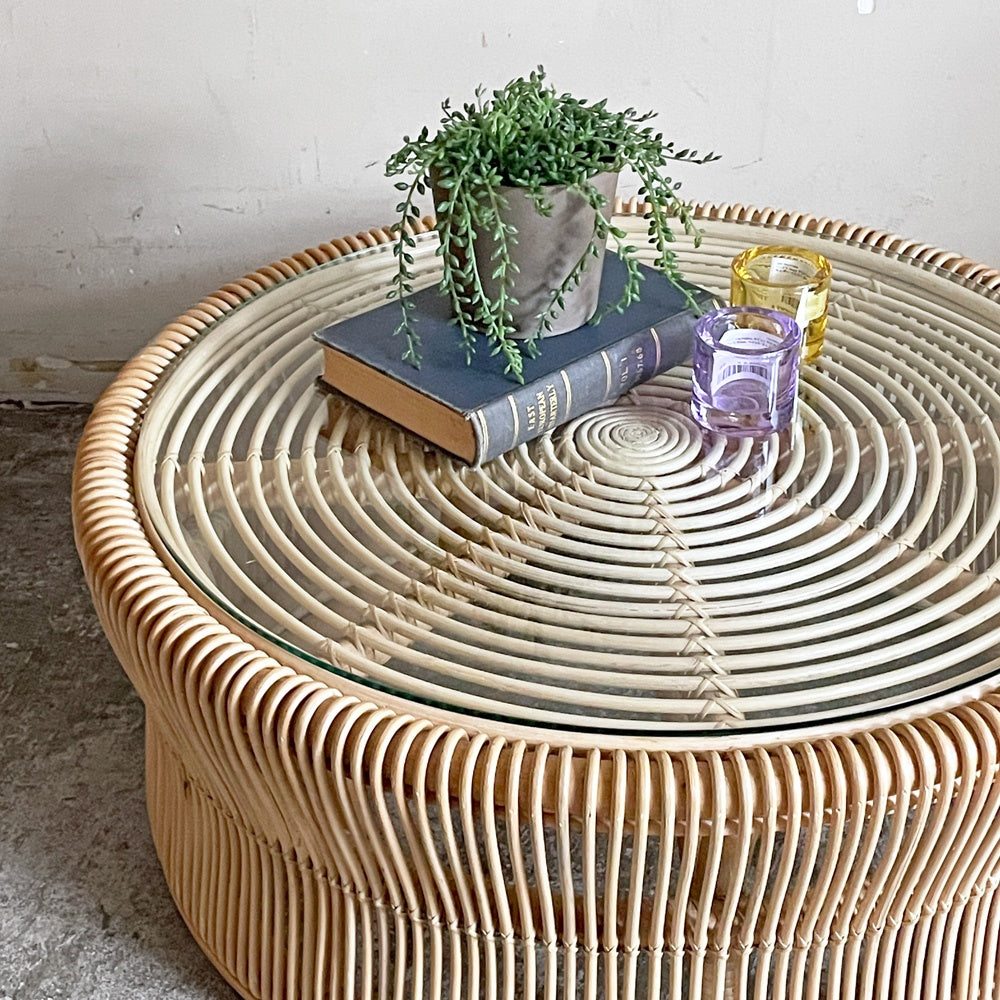サンフラワーラタン Sunflower Rattan ブリーズ BREEZE ラタン ローテーブル T280ND ガラス天板 Φ71cm ナチュラル アジアンテイスト 籐家具 ■