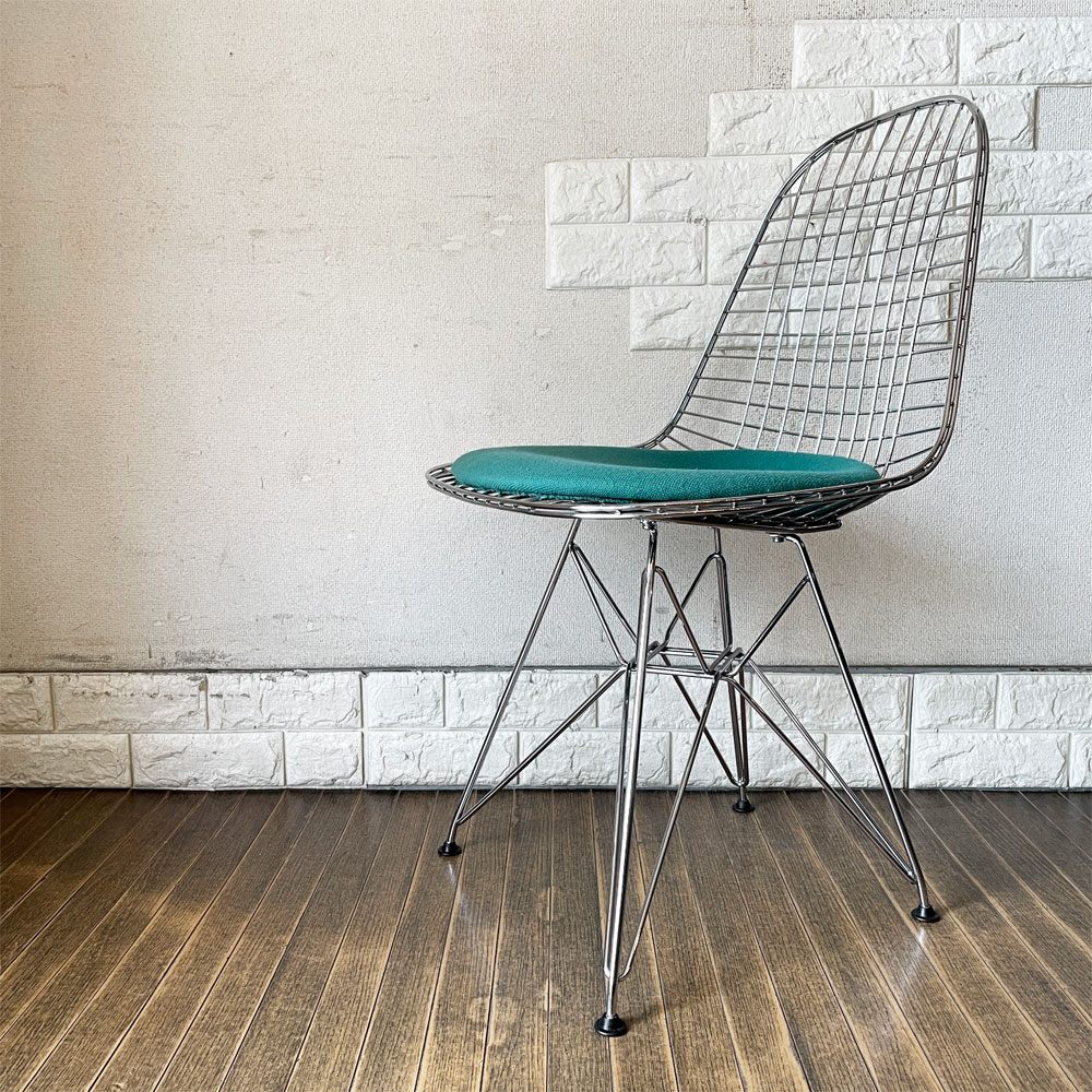 ヴィトラ vitra ワイヤーチェア Eames Wire Chair DKR5 エッフェルベース シートパッド付 ファブリック グリーン系 C&R イームズ ミッドセンチュリー ◎