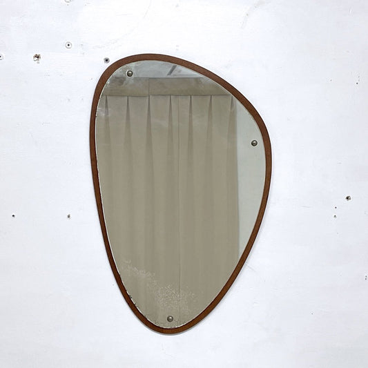 北欧ビンテージ Scandinavian Vintage チーク材 キドニー型 ウォールミラー 壁掛け鏡  ●