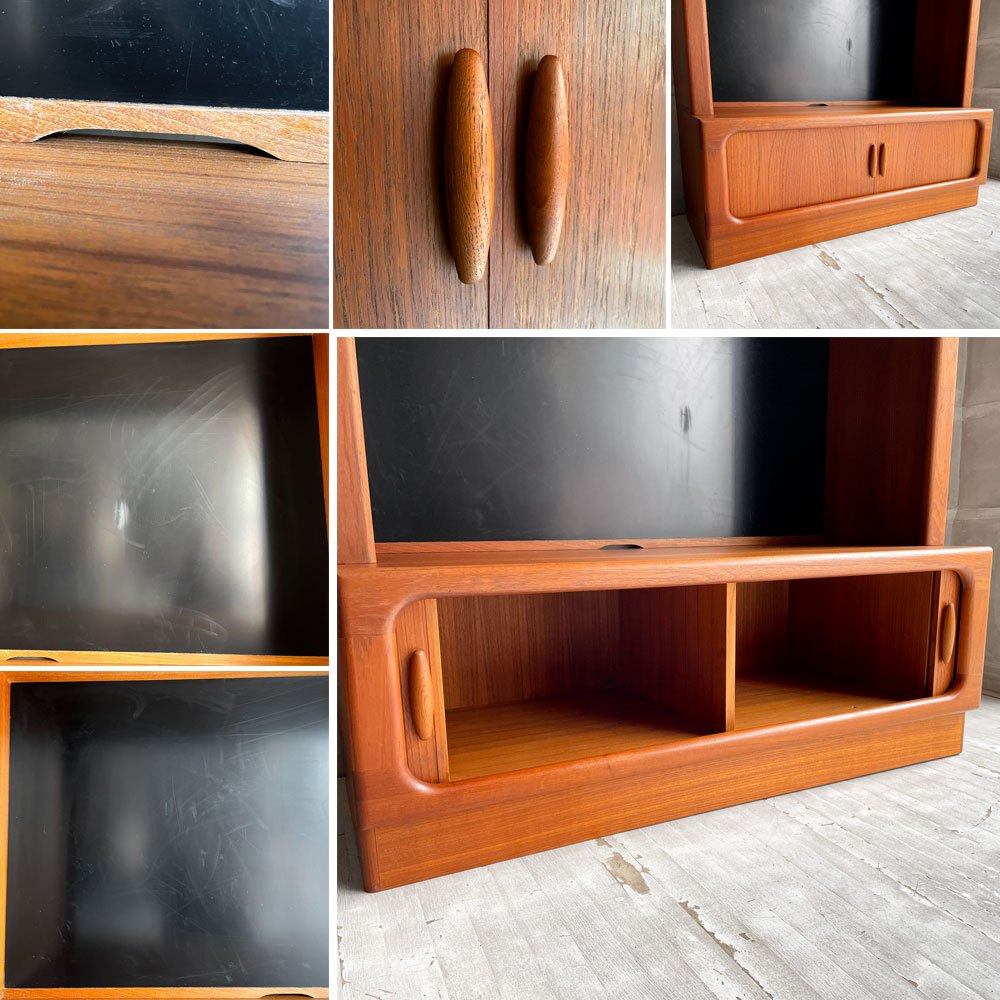 デューロン dyrlund ビンテージ リビングボード キャビネット 食器棚 ディスプレイシェルフ チーク無垢材 蛇腹扉 ロールトップ デンマークビンテージ 北欧家具 上下分割可  ♪