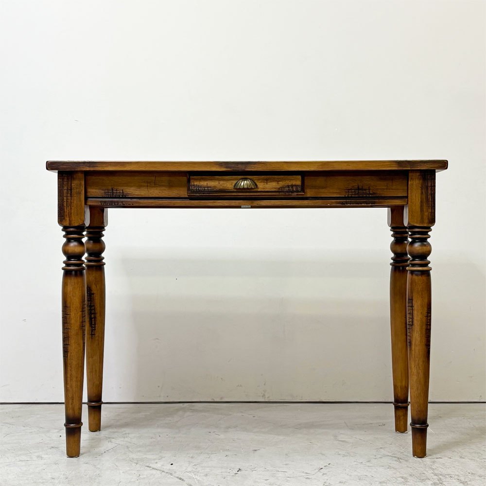 ビンテージスタイル Vintage Style パイン材 コンソールテーブル デスク カウンターデスク 1ドロワー W120×D45×H90cm カントリースタイル ●