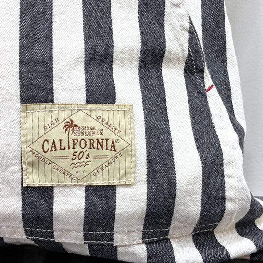 バッシュ BasShu カリフォルニア California 50's クッション デニム×ホワイト ストライプ ポケット付き 45×45cm ●