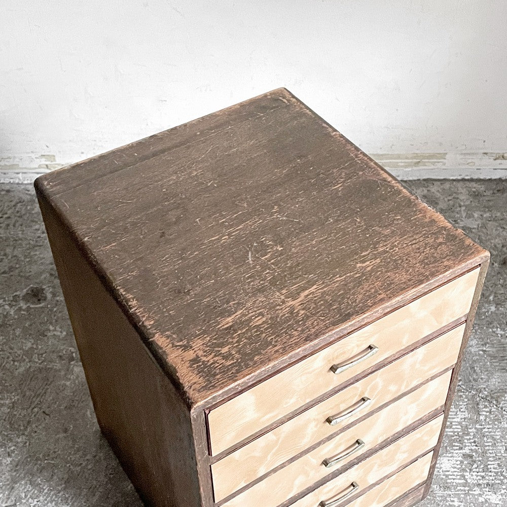 ジャパンビンテージ Japan Vintage 小引き出し ミニチェスト 抽斗5杯 デコラトップ 木味 古道具 古家具 昭和 レトロ ■