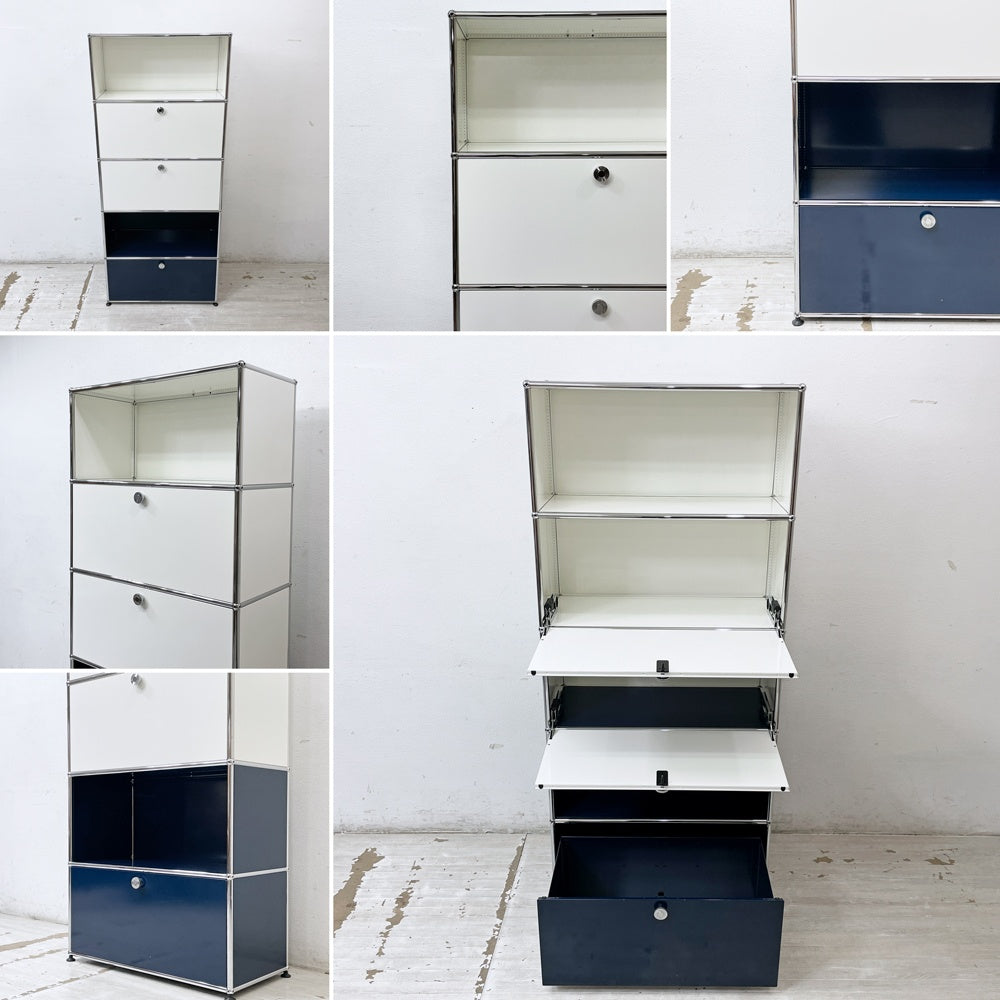 ユーエスエムハラー USMハラー USM Haller モジュラーファニチャー キャビネット シェルフ 1列5段 W77×D37cm ドロップダウンドア×2 エクステンションドア×1 メタルボックスインサート付 ●