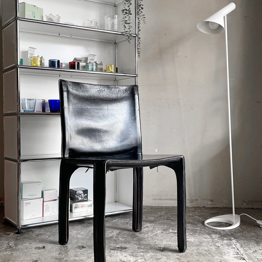 カッシーナ Cassina キャブチェア 412 CAB CHAIR アームレス 本革 ブラック マリオ・ベリーニ MoMA イタリアンモダン 定価￥385,000- ■