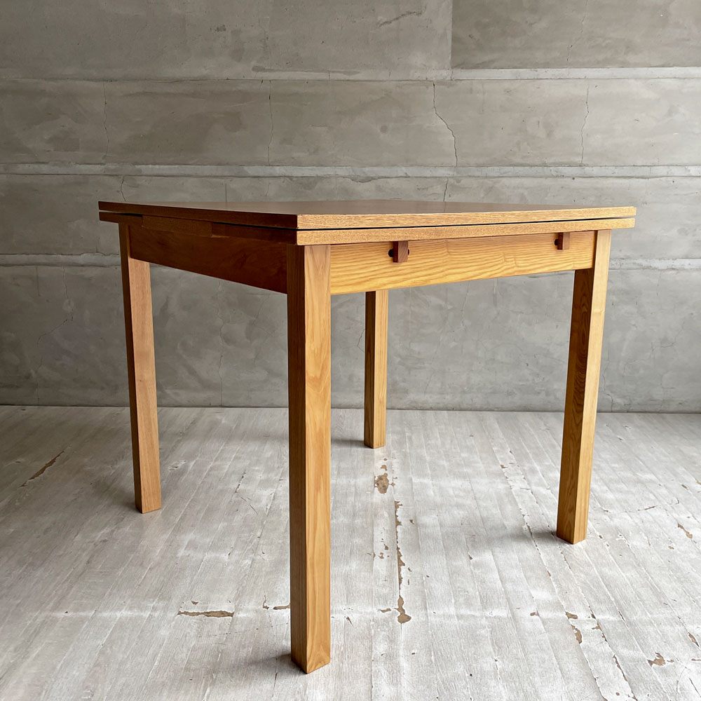 無印良品 MUJI 伸長式 ダイニングテーブル EX エクステンションテーブル タモ材 ナチュラル W80-105-130cm 廃番 ♪