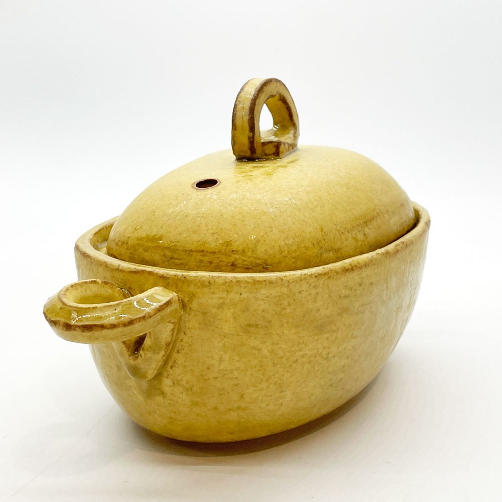 小川佳子 Yoshiko Ogawa 耐熱鍋 土鍋 蓋付 オーバル 楕円 陶器 直火可 W24cm 現代作家 B ★