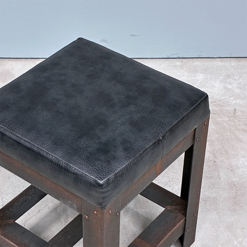イデー IDEE アイアン スツール  IRON STOOL レザー 焼鋼 店舗什器 インダストリアルデザイン 特注品 B ◎