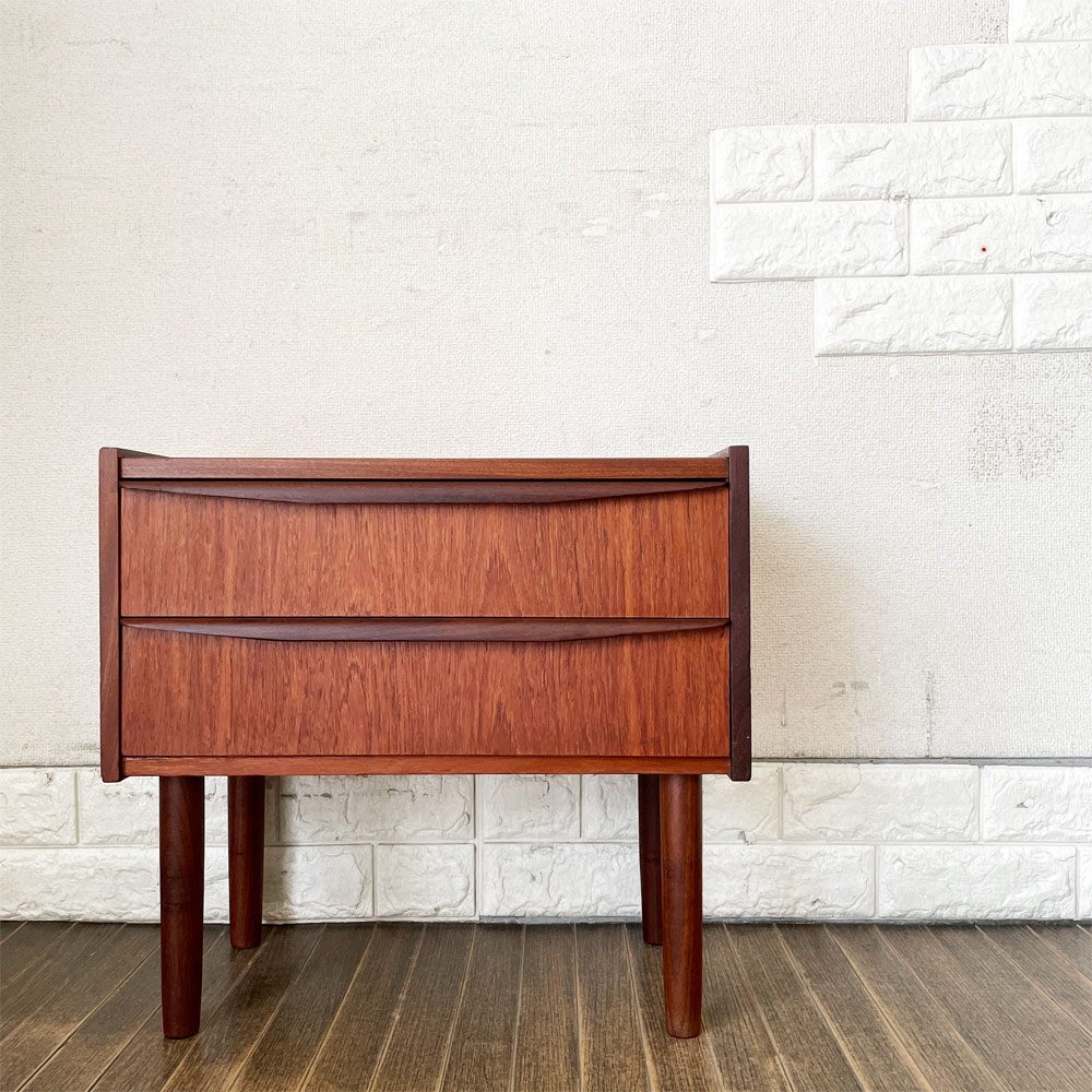 デンマークビンテージ Danish Vintage チーク材 サイドチェスト ナイトテーブル 2ドロワー W50cm 北欧家具 ◎