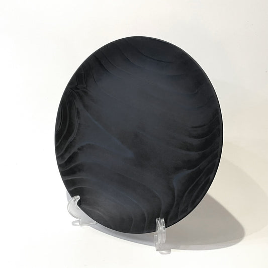 佐藤木材容器 KACOMI カコミ 八寸 黒 秋田杉 ガラス塗装仕上 木製プレート 無垢 丸皿 未使用保管品 ★