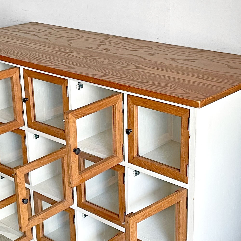 ビンテージリメイク vintage remake 両面収納カウンター 扉付き オープン ペインテッド キャビネット 3×5マス W133.5cm 店舗什器 ■