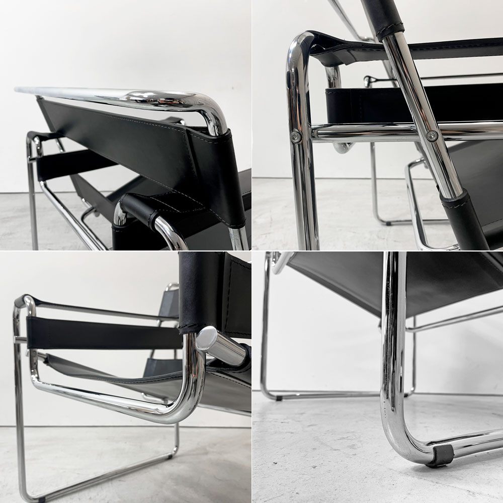 ワシリーチェア Wassily Chair ブラック 本革 マルセルブロイヤー バウハウス 名作家具 モダニズムデザイン リプロダクト品 ●