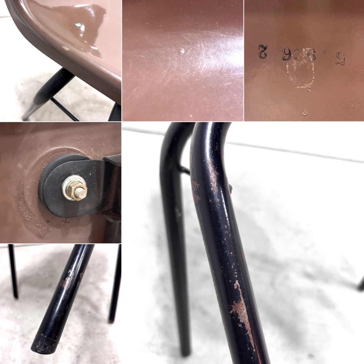 コトブキ KOTOBUKI スタッキングチェア FRP製 シェルチェア スチール脚 ブラウン 剣持勇デザイン ビンテージ ジャパニーズミッドセンチュリー B ●