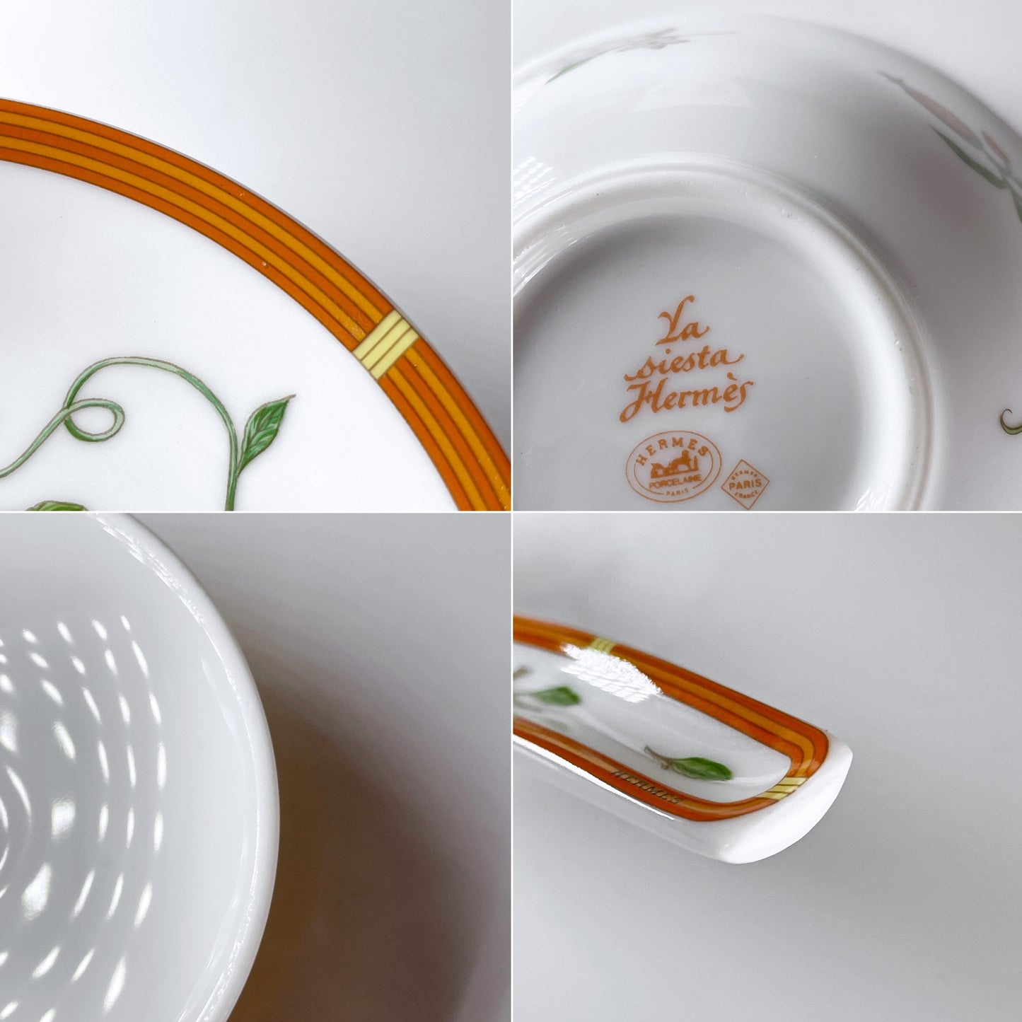 エルメス HERMES ラ・シエスタ La Siesta 飲茶セット アジアンティーカップ＆ソーサー ティースプーン ミニプレート ライスボウル 廃番 フランス A ■