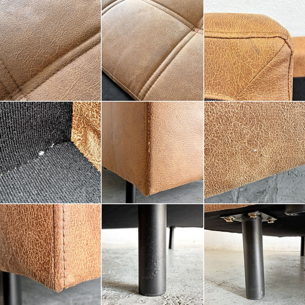 ジャーナルスタンダードファニチャー j.s.F ピーエスエフカウチソファ PSF COUCH SOFA 3人掛けソファ＆オットマン レザー調  W210cm コンセント＆USB充電口付 定価￥165,000- 〓